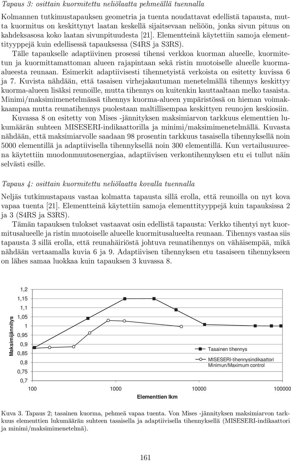 Tälle tapaukselle adaptiivinen prosessi tihensi verkkoa kuorman alueelle, kuormitetun ja kuormittamattoman alueen rajapintaan sekä ristin muotoiselle alueelle kuormaalueesta reunaan.