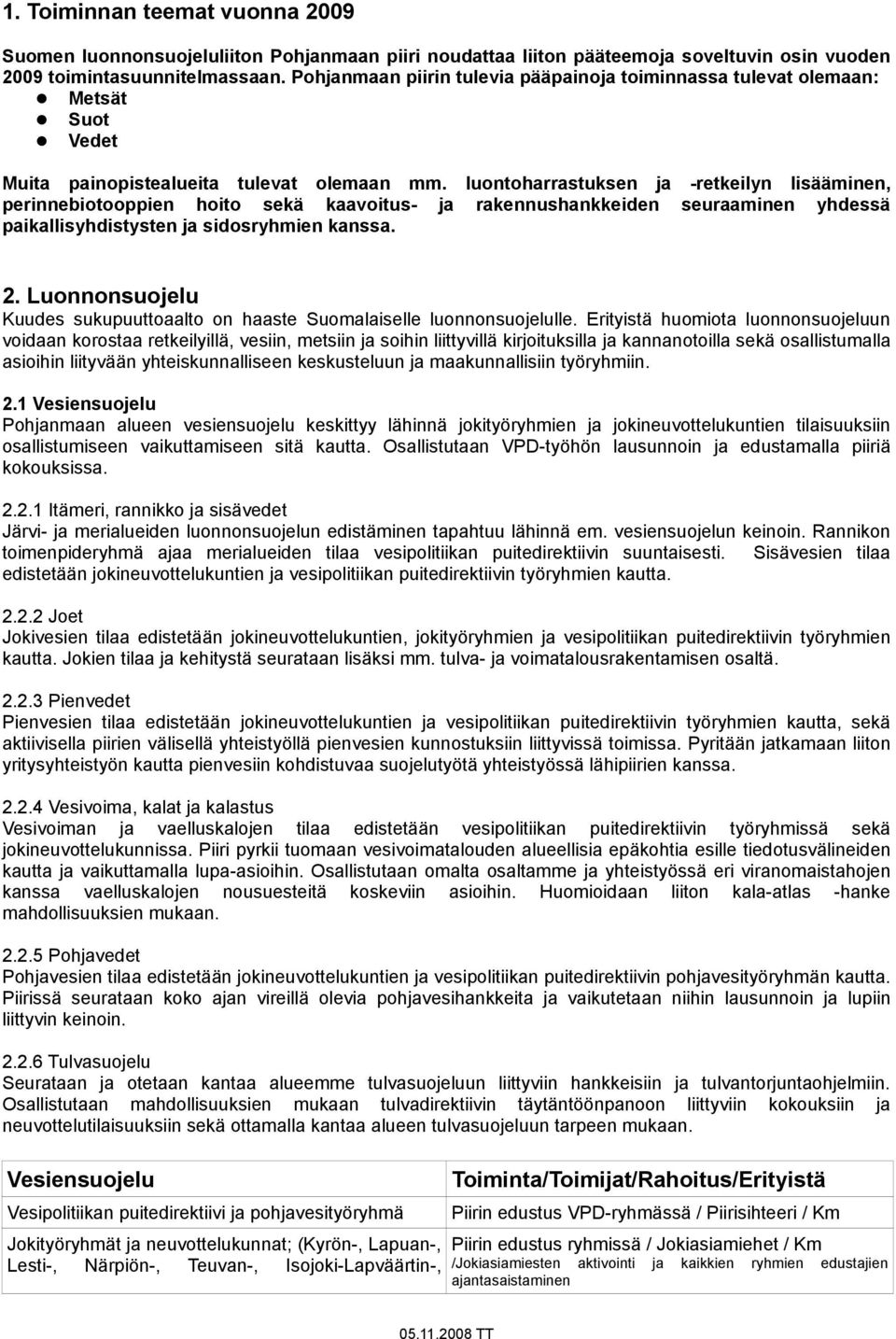 luontoharrastuksen ja -retkeilyn lisääminen, perinnebiotooppien hoito sekä kaavoitus- ja rakennushankkeiden seuraaminen yhdessä paikallisyhdistysten ja sidosryhmien kanssa. 2.