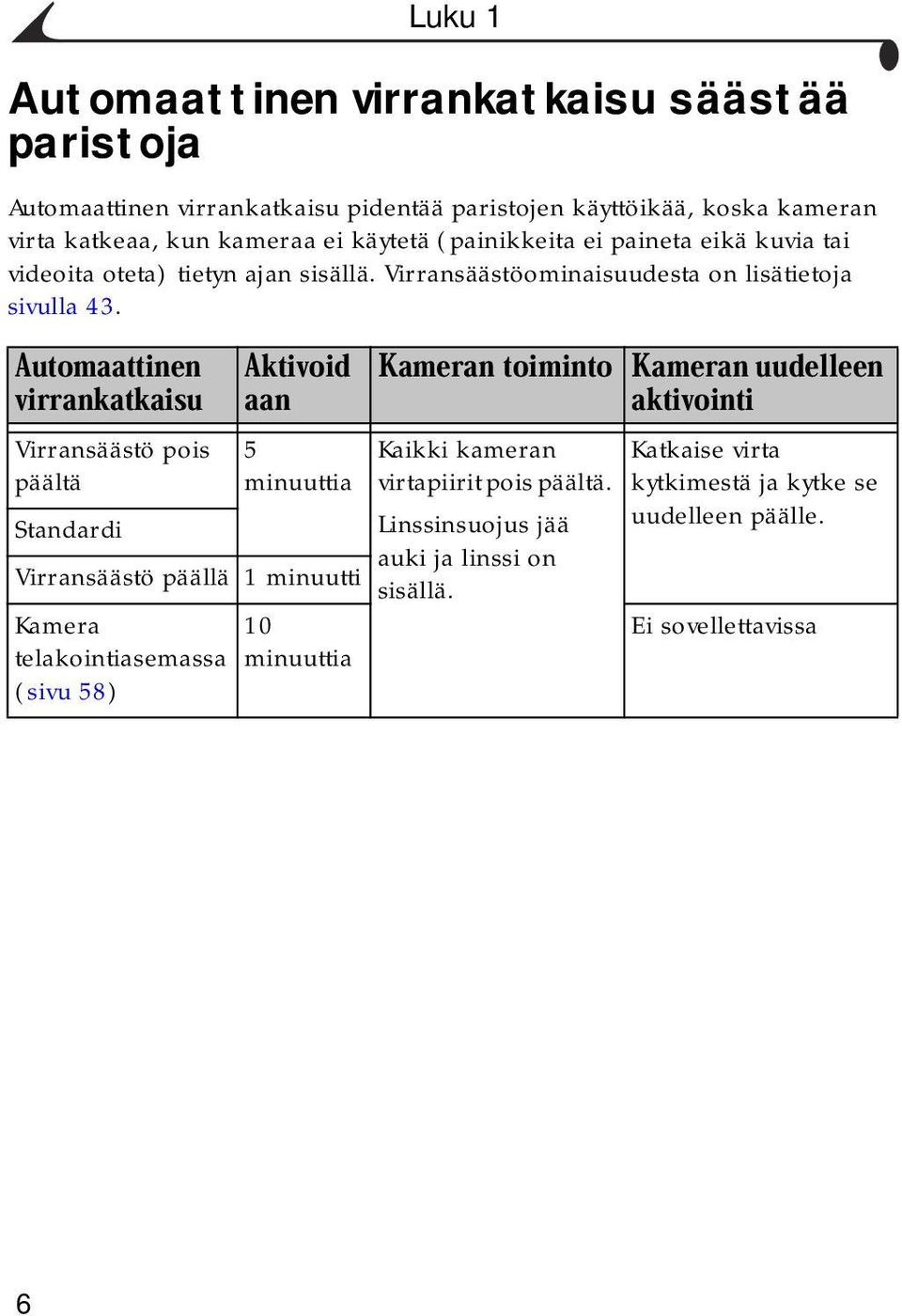 Virransäästöominaisuudesta on lisätietoja sivulla 43.