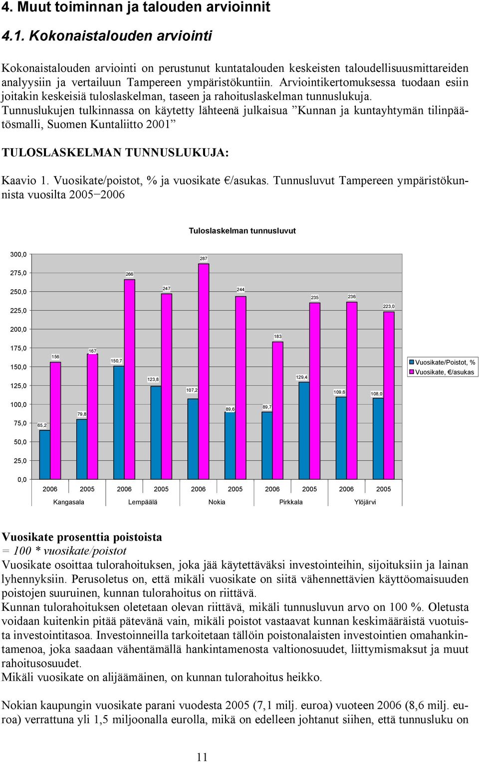 Arviointikertomuksessa tuodaan esiin joitakin keskeisiä tuloslaskelman, taseen ja rahoituslaskelman tunnuslukuja.