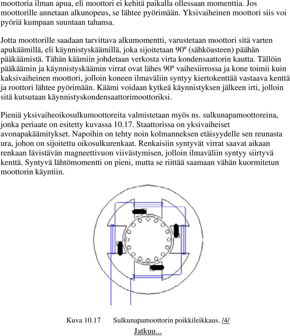 Tähän käämiin johdetaan verkosta virta kondensaattorin kautta.