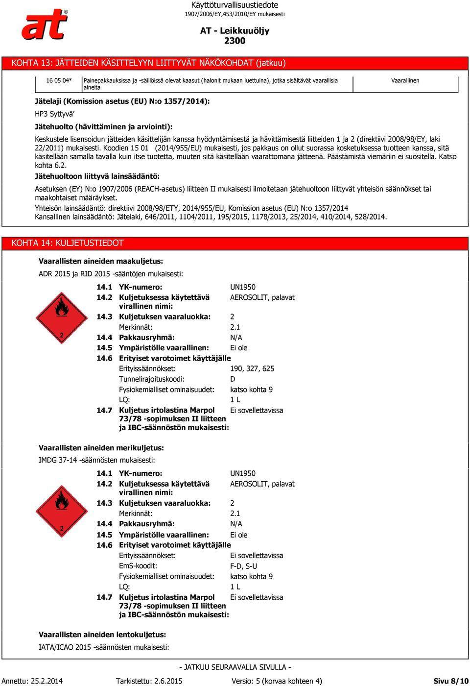 ja 2 (direktiivi 2008/98/EY, laki 22/2011) mukaisesti.