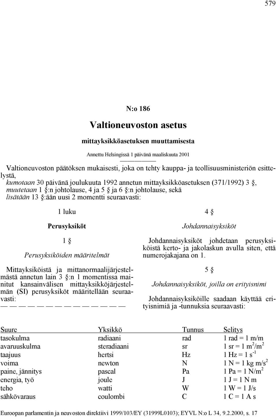 momentti seuraavasti: 1 luku Perusyksiköt 1 Perusyksiköiden määritelmät Mittayksiköistä ja mittanormaalijärjestelmästä annetun lain 3 :n 1 momentissa mainitut kansainvälisen mittayksikköjärjestelmän