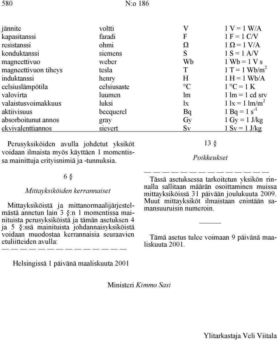 Bq 1 Bq = 1 s -1 absorboitunut annos gray Gy 1 Gy = 1 J/kg ekvivalenttiannos sievert Sv 1 Sv = 1 J/kg Perusyksiköiden avulla johdetut yksiköt voidaan ilmaista myös käyttäen 1 momentissa mainittuja