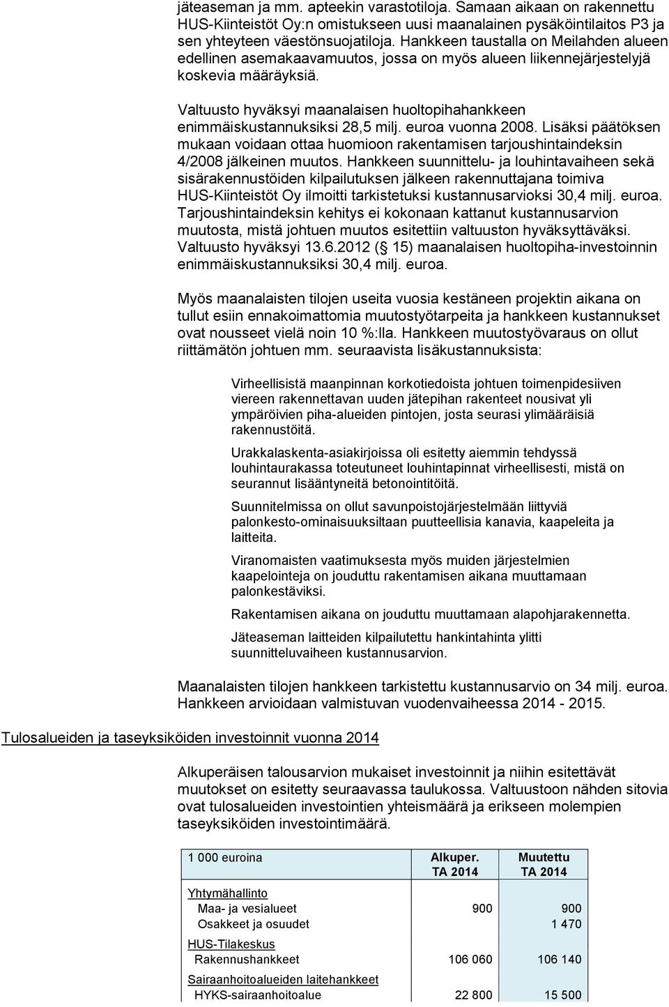 Valtuusto hyväksyi maanalaisen huoltopihahankkeen enimmäiskustannuksiksi 28,5 milj. euroa vuonna 2008.