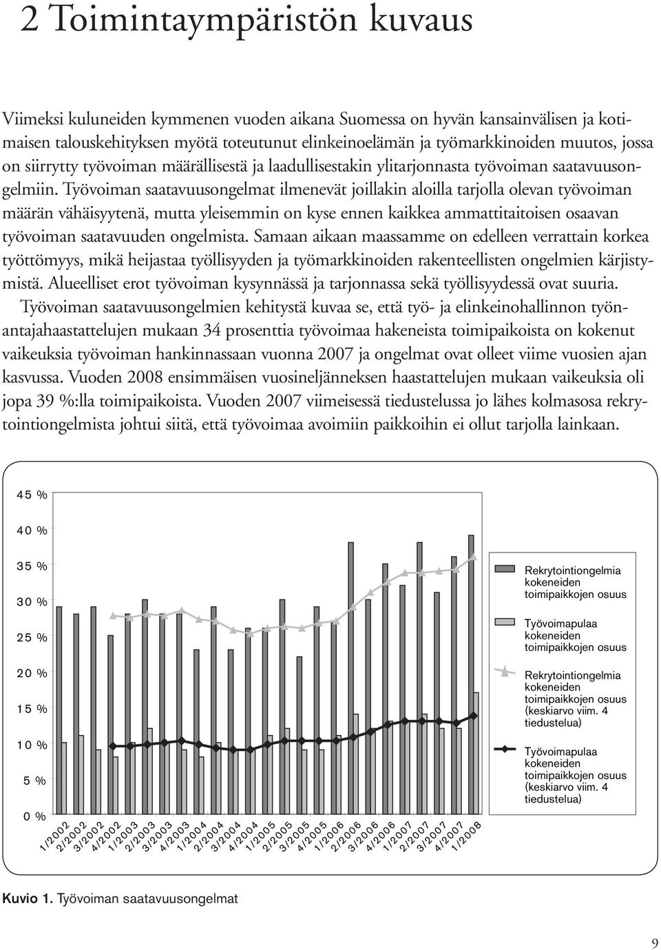 Työvoiman saatavuusongelmat ilmenevät joillakin aloilla tarjolla olevan työvoiman määrän vähäisyytenä, mutta yleisemmin on kyse ennen kaikkea ammattitaitoisen osaavan työvoiman saatavuuden ongelmista.