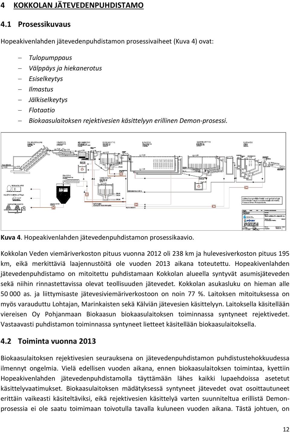 rejektivesien käsittelyyn erillinen Demon prosessi. Kuva 4. Hopeakivenlahden jätevedenpuhdistamon prosessikaavio.