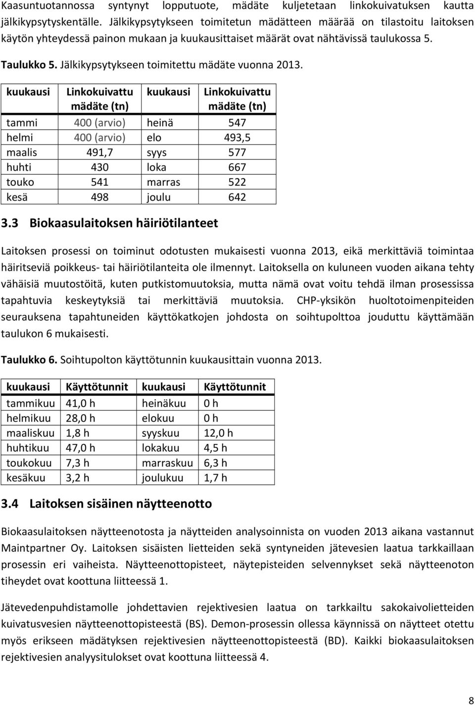 Jälkikypsytykseen toimitettu mädäte vuonna.