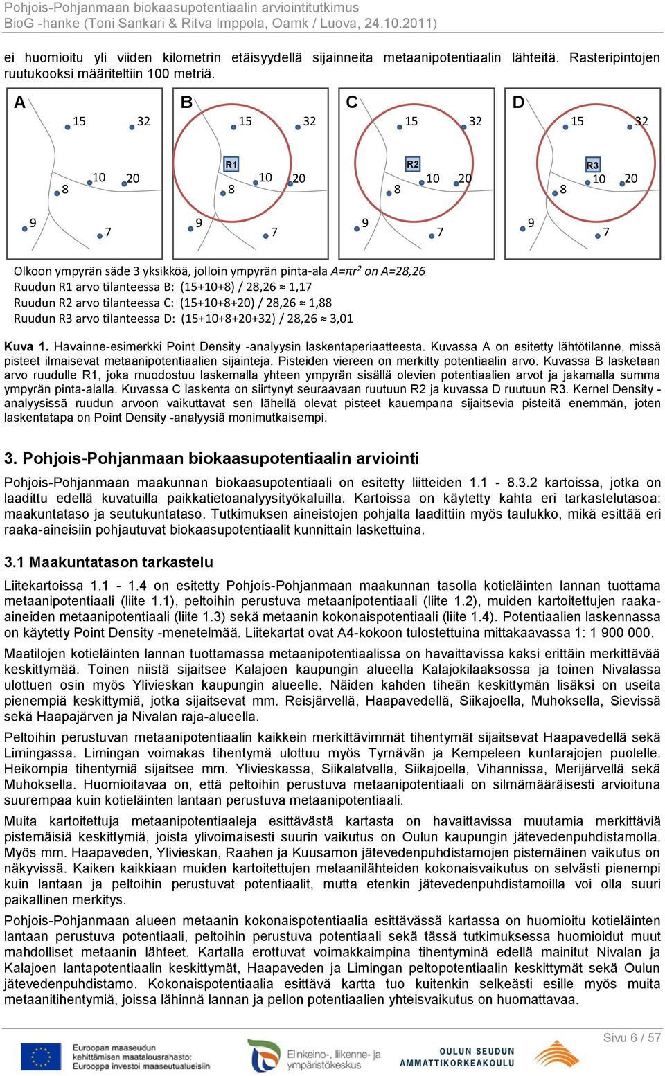 (15+10+8) / 28,26 1,17 Ruudun R2 arvo tilanteessa C: (15+10+8+20) / 28,26 1,88 Ruudun R3 arvo tilanteessa D: (15+10+8+20+32) / 28,26 3,01 Kuva 1.