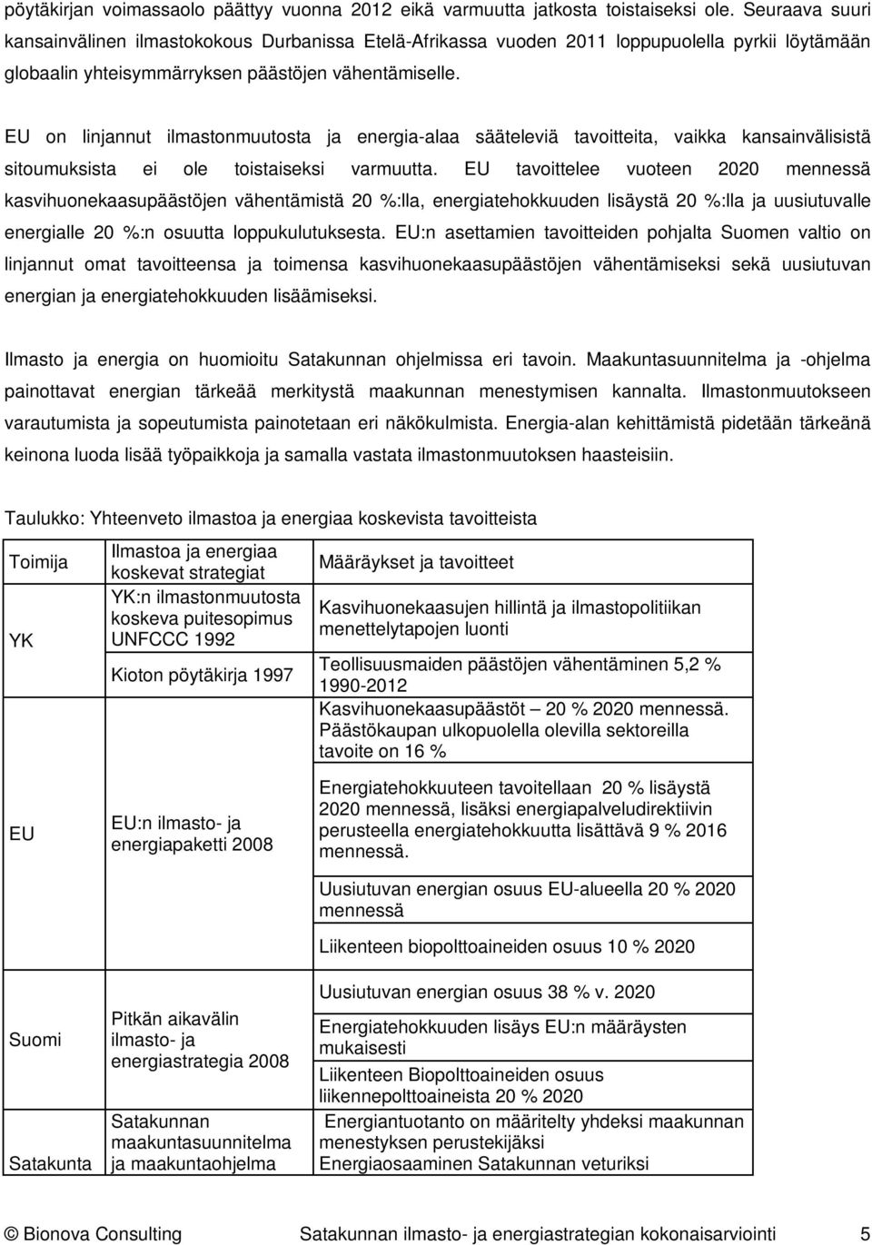 EU on linjannut ilmastonmuutosta ja energia-alaa sääteleviä tavoitteita, vaikka kansainvälisistä sitoumuksista ei ole toistaiseksi varmuutta.