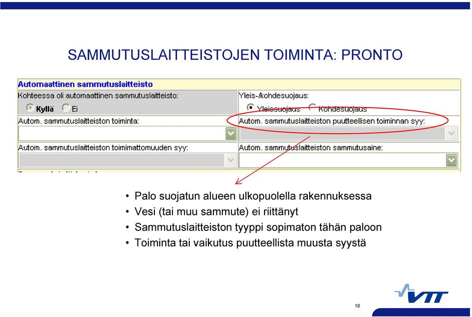 ei riittänyt Sammutuslaitteiston tyyppi sopimaton tähän