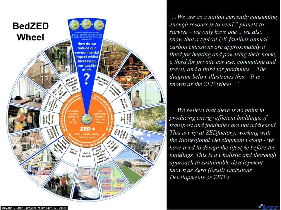 ZED wheel We believe that there is no point in producing energy efficient buildings, if transport and foodmiles are not addressed.