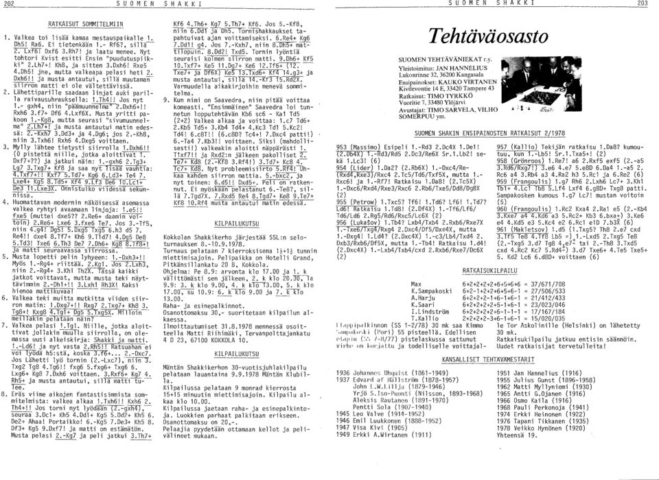 2. Lähettiparille saadaan linjat auki parilla raivausuhrauksella:.th4!! Jos nyt.- gxh4, niin "päämuun~2.dxh6+!! Rxh6 3.f7+ Df6 4.Lxf6X. Musta yritti pakoon.-kg8, mutta seurasi "sivumuunnelma" 2.Lh7+!