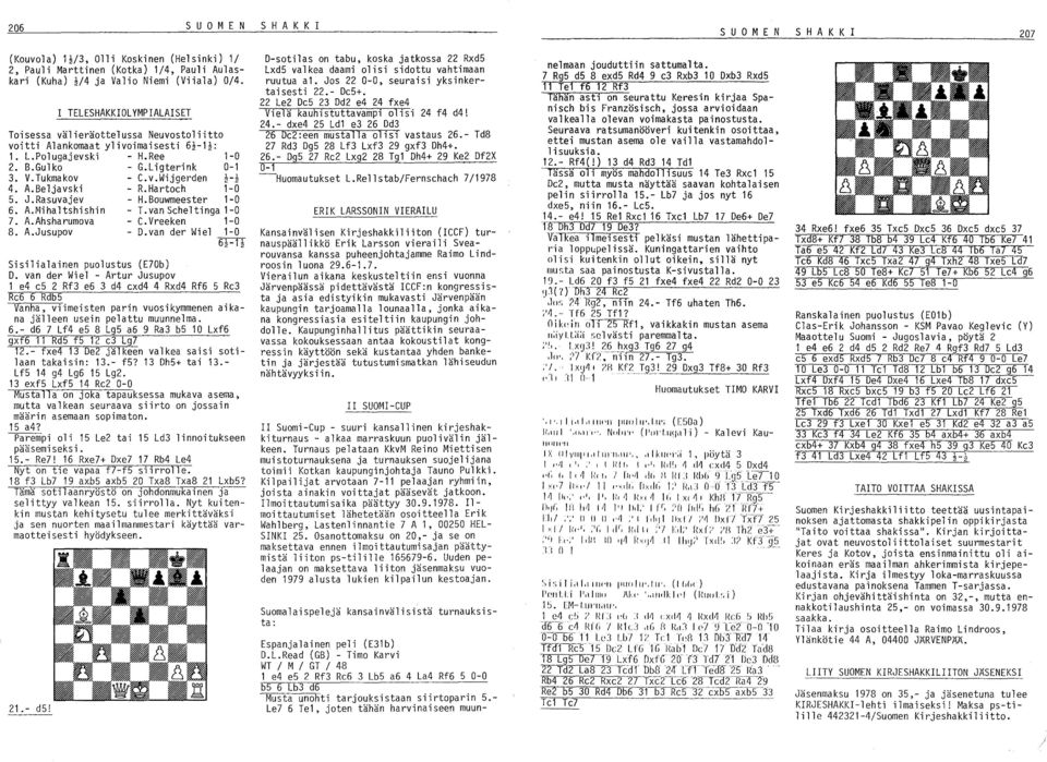 Hartoeh -0 5. J.Rasuvajev - H.Bouwmeester -0 6. A.Mihaltshishin - Lvan Seheltinga -0 7. A.Ahsharumova - C.Vreeken -0 8. A.Jusupov - D.van der Wiel -0 6H~ Sisilialainen puolustus (E70b) D.