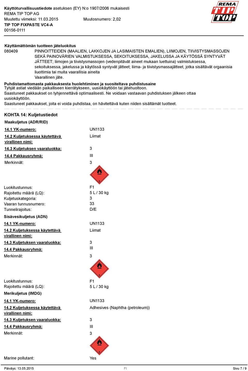 sisältävät orgaanisia liuottimia tai muita vaarallisia aineita Vaarallinen jäte.