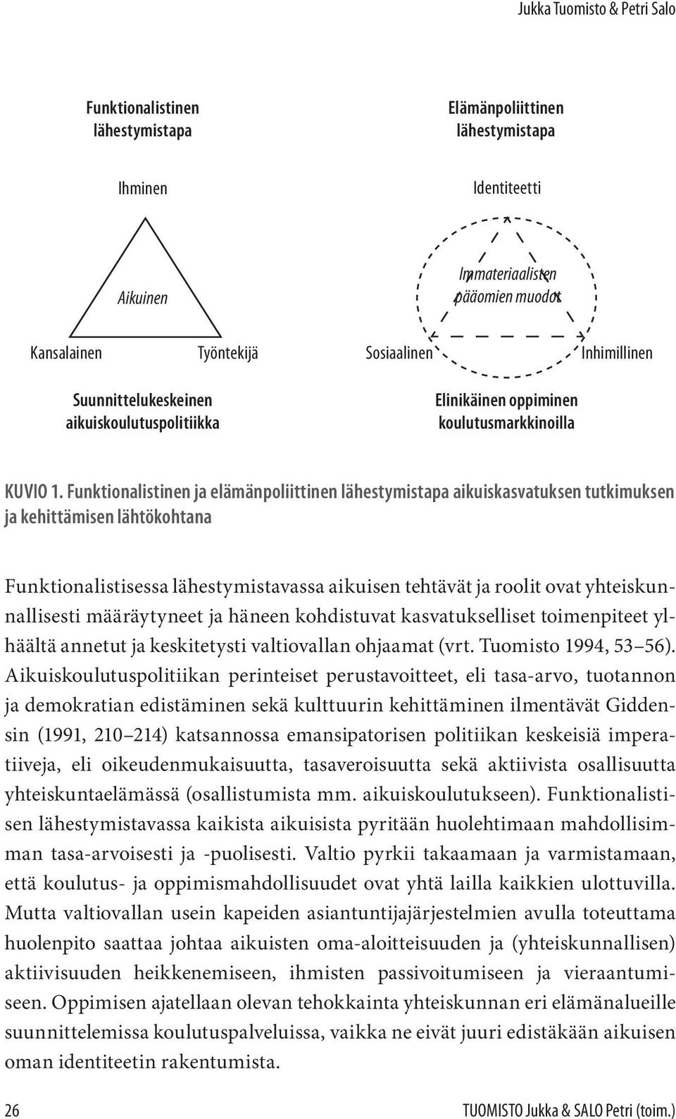 Funktionalistinen ja elämänpoliittinen lähestymistapa aikuiskasvatuksen tutkimuksen ja kehittämisen lähtökohtana Funktionalistisessa lähestymistavassa aikuisen tehtävät ja roolit ovat