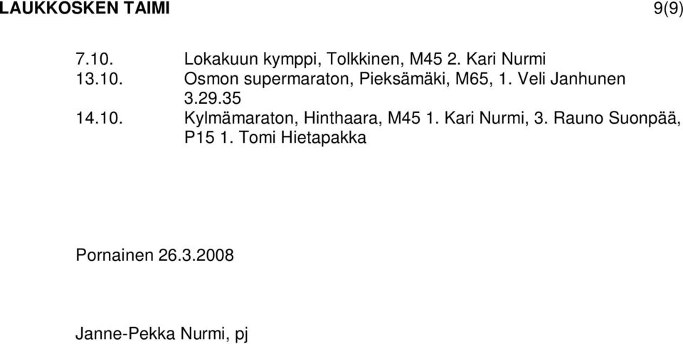 Veli Janhunen 3.29.35 14.10. Kylmämaraton, Hinthaara, M45 1.