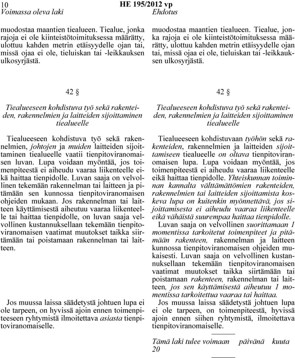 Tiealue, jonka rajoja ei ole kiinteistötoimituksessa määrätty, ulottuu kahden metrin etäisyydelle ojan tai, missä ojaa ei ole, tieluiskan tai -leikkauksen ulkosyrjästä.