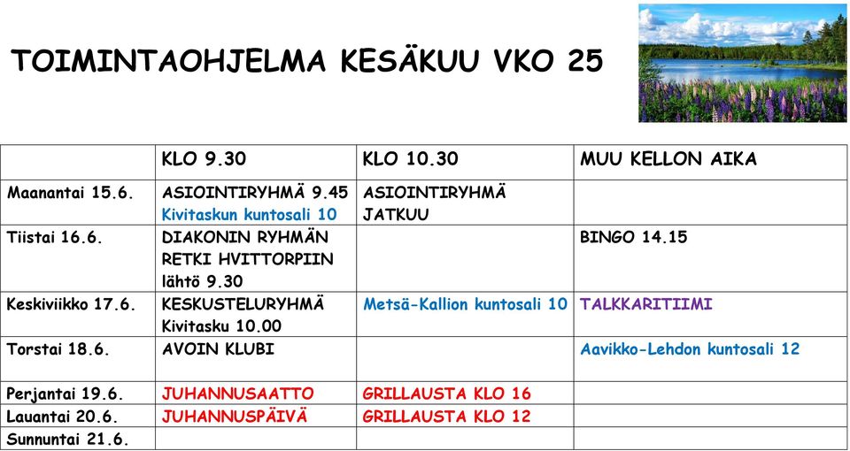 00 Metsä-Kallion kuntosali 10 TALKKARITIIMI Torstai 18.6.