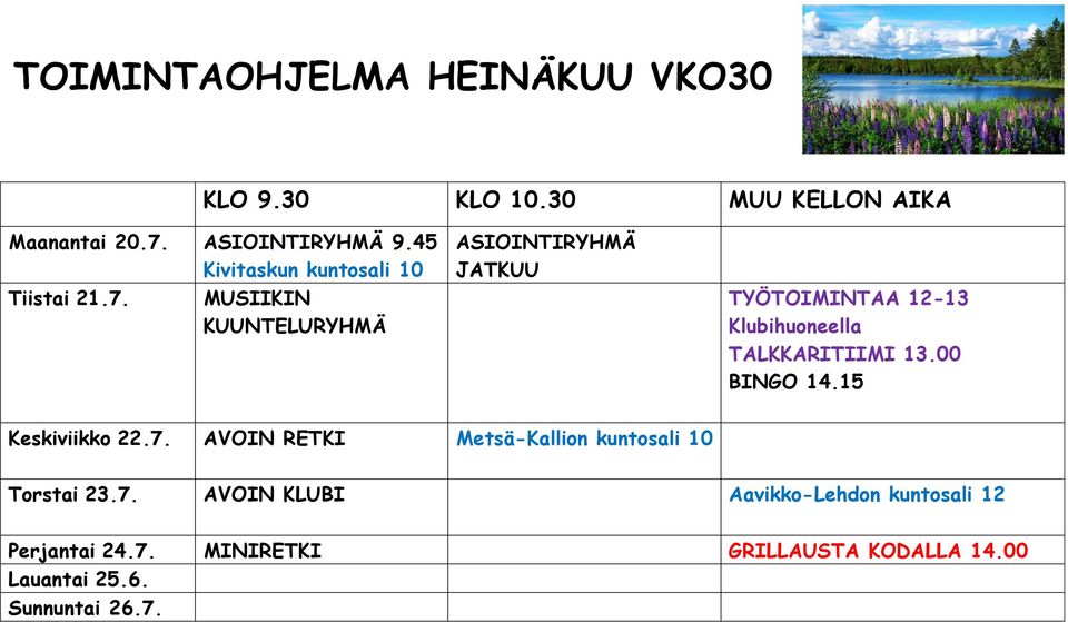 MUSIIKIN Keskiviikko 22.7.