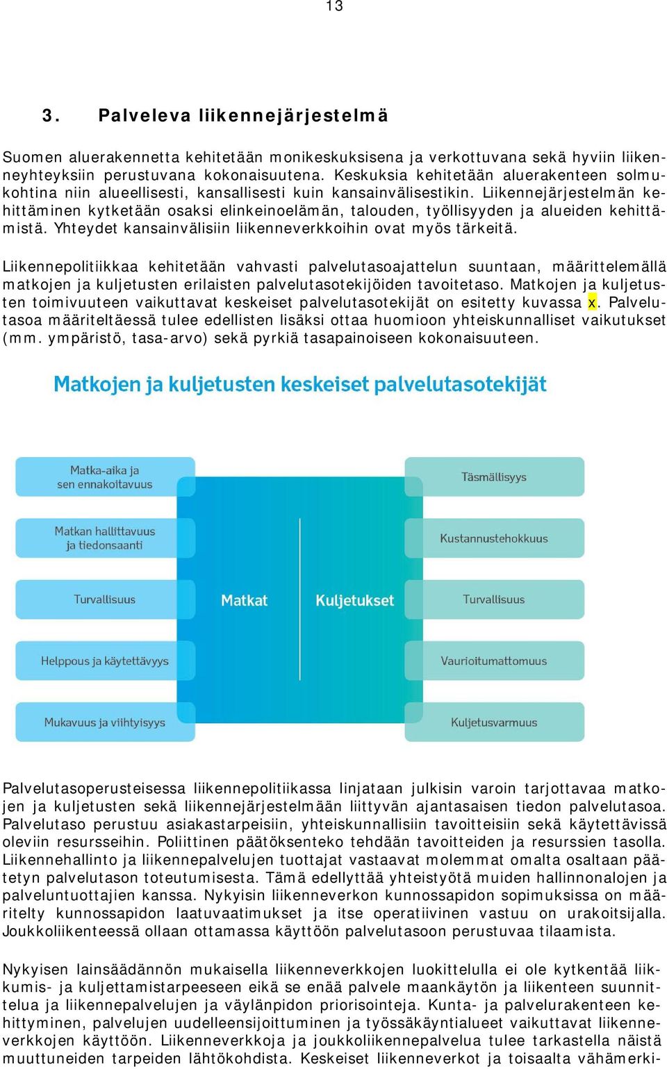 Liikennejärjestelmän kehittäminen kytketään osaksi elinkeinoelämän, talouden, työllisyyden ja alueiden kehittämistä. Yhteydet kansainvälisiin liikenneverkkoihin ovat myös tärkeitä.