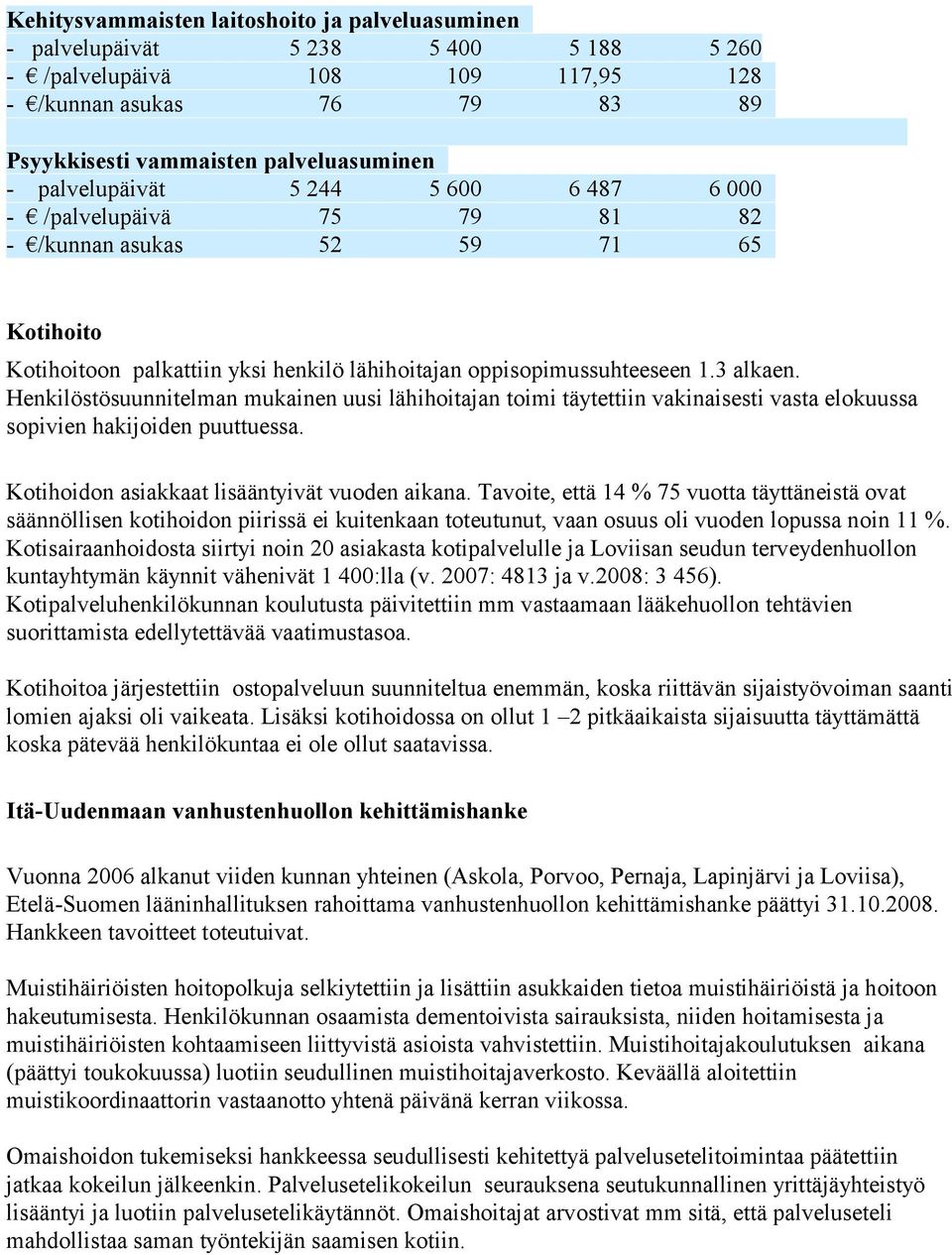 Henkilöstösuunnitelman mukainen uusi lähihoitajan toimi täytettiin vakinaisesti vasta elokuussa sopivien hakijoiden puuttuessa. Kotihoidon asiakkaat lisääntyivät vuoden aikana.