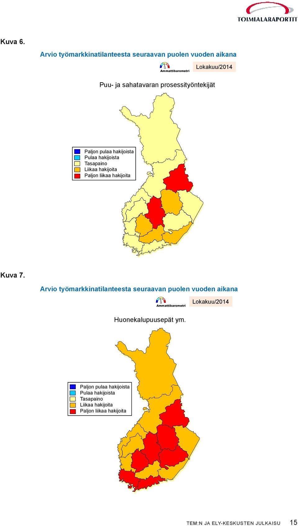 prosessityöntekijät Paljon pulaa hakijoista Pulaa hakijoista Tasapaino Liikaa hakijoita Paljon liikaa hakijoita Kuva 7.