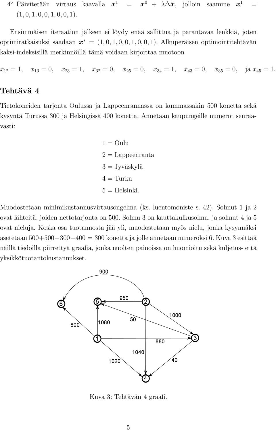 Tehtävä Tietokoneiden tarjonta Oulussa ja Lappeenrannassa on kummassakin konetta sekä kysyntä Turussa 3 ja Helsingissä konetta.