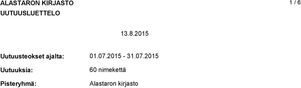 205 Uutuusteokset ajalta: