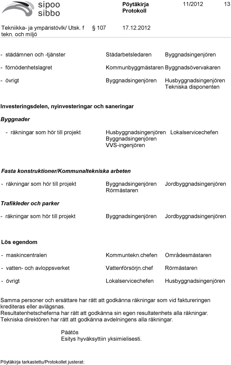 2012 - städämnen och -tjänster Städarbetsledaren Byggnadsingenjören - förnödenhetslagret Kommunbyggmästaren Byggnadsövervakaren - övrigt Byggnadsingenjören Husbyggnadsingenjören Tekniska disponenten