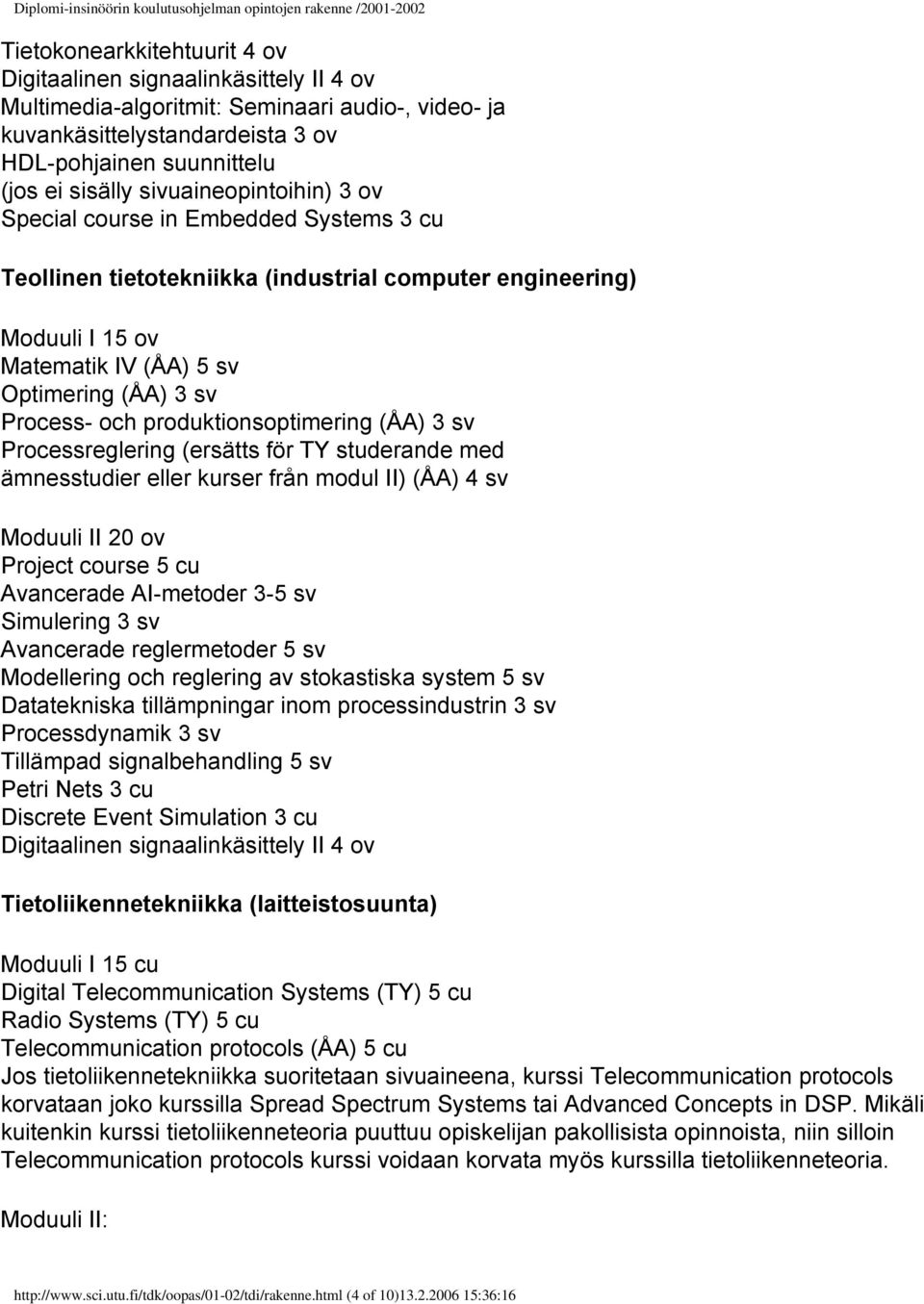 Moduuli I 15 ov Matematik IV (ÅA) 5 sv Optimering (ÅA) 3 sv Process- och produktionsoptimering (ÅA) 3 sv Processreglering (ersätts för TY studerande med ämnesstudier eller kurser från modul II) (ÅA)