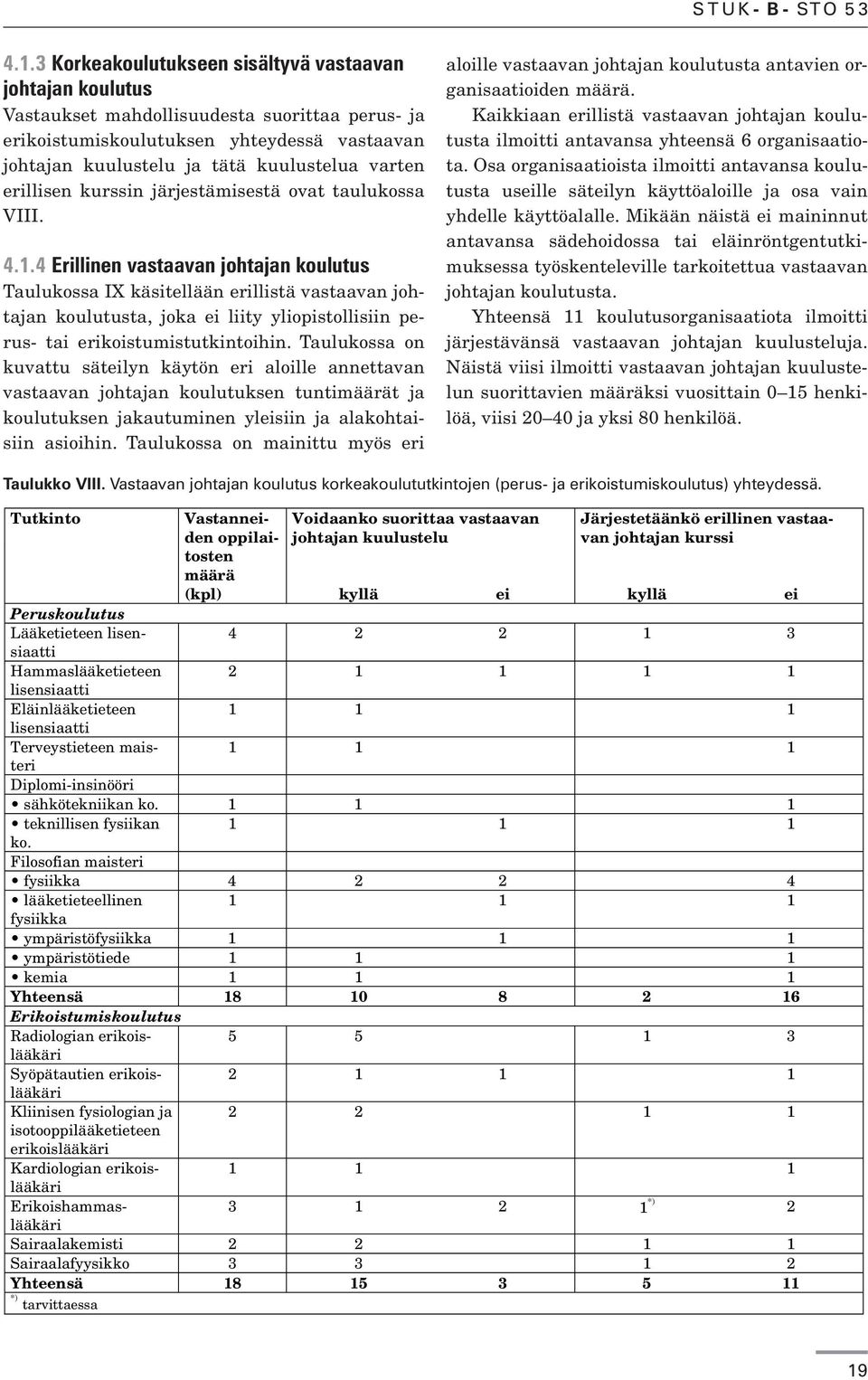 erillisen kurssin järjestämisestä ovat taulukossa VIII. 4.1.