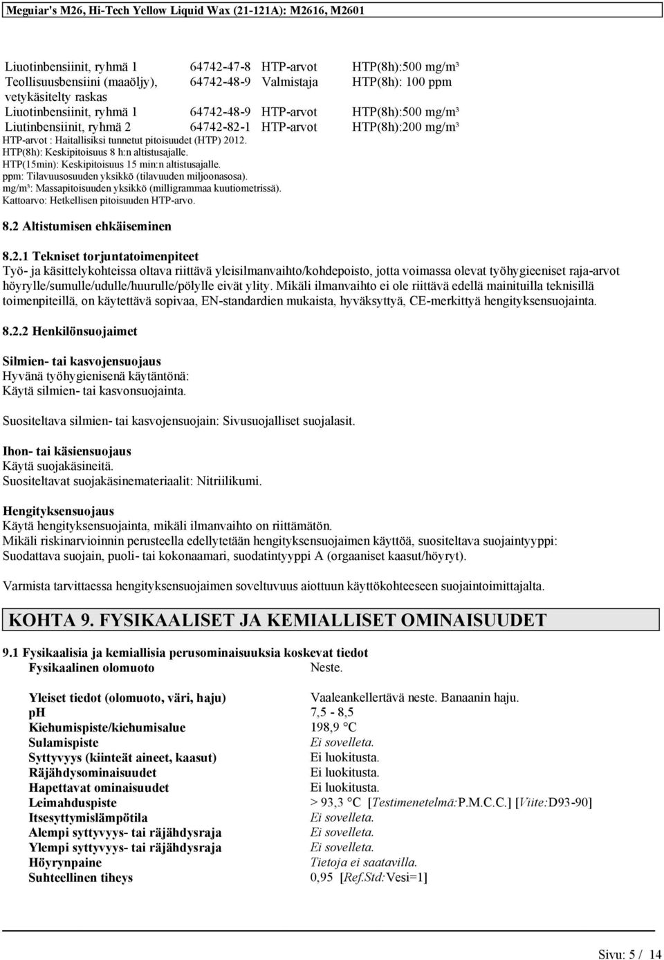 HTP(15min): Keskipitoisuus 15 min:n altistusajalle. ppm: Tilavuusosuuden yksikkö (tilavuuden miljoonasosa). mg/m³: Massapitoisuuden yksikkö (milligrammaa kuutiometrissä).