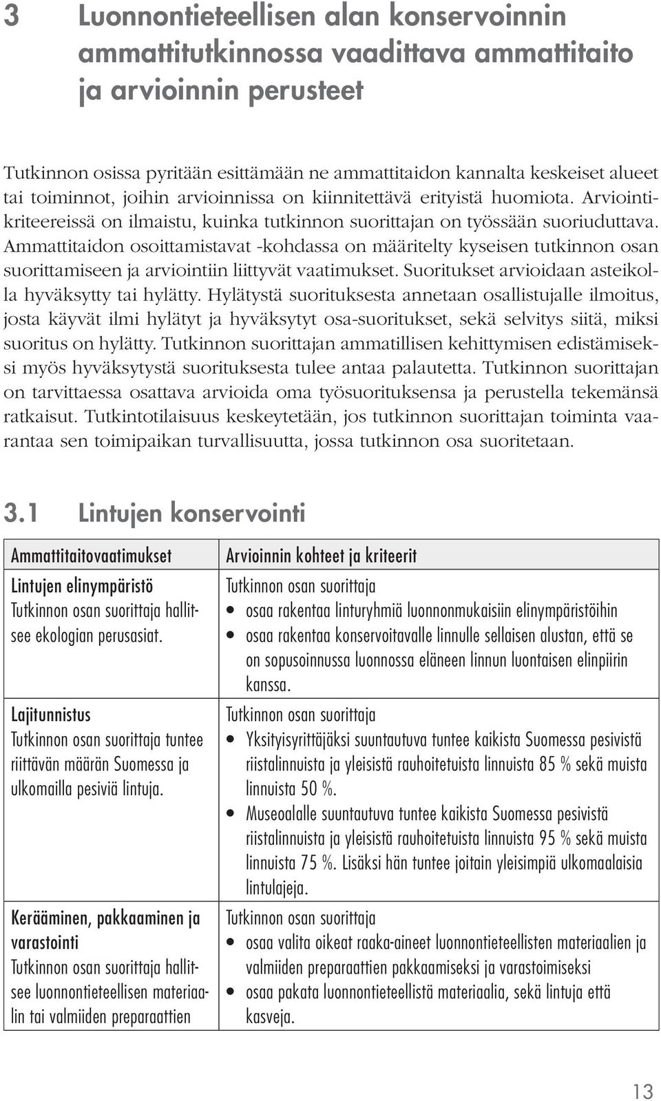 Ammattitaidon osoittamistavat -kohdassa on määritelty kyseisen tutkinnon osan suorittamiseen ja arviointiin liittyvät vaatimukset. Suoritukset arvioidaan asteikolla hyväksytty tai hylätty.