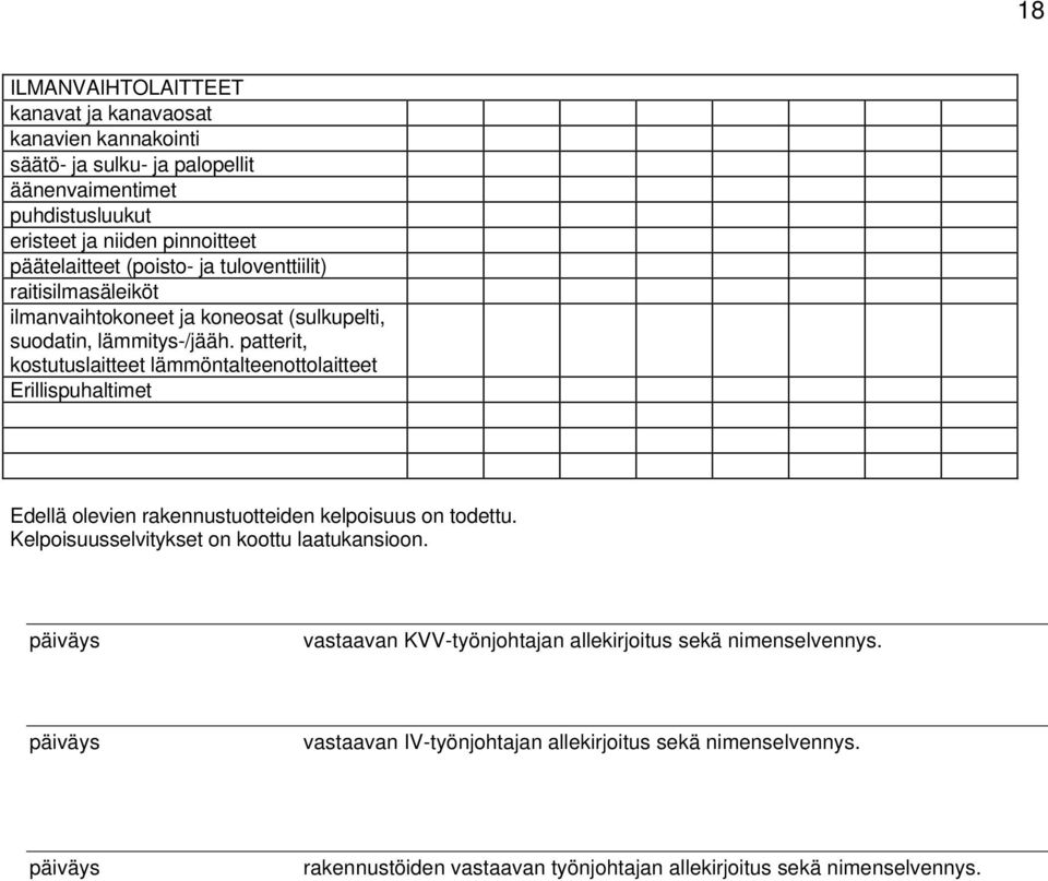 patterit, kostutuslaitteet lämmöntalteenottolaitteet Erillispuhaltimet Edellä olevien rakennustuotteiden kelpoisuus on todettu.