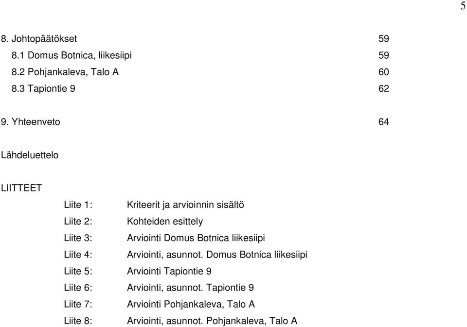 Arviointi Domus Botnica liikesiipi Liite 4: Arviointi, asunnot.