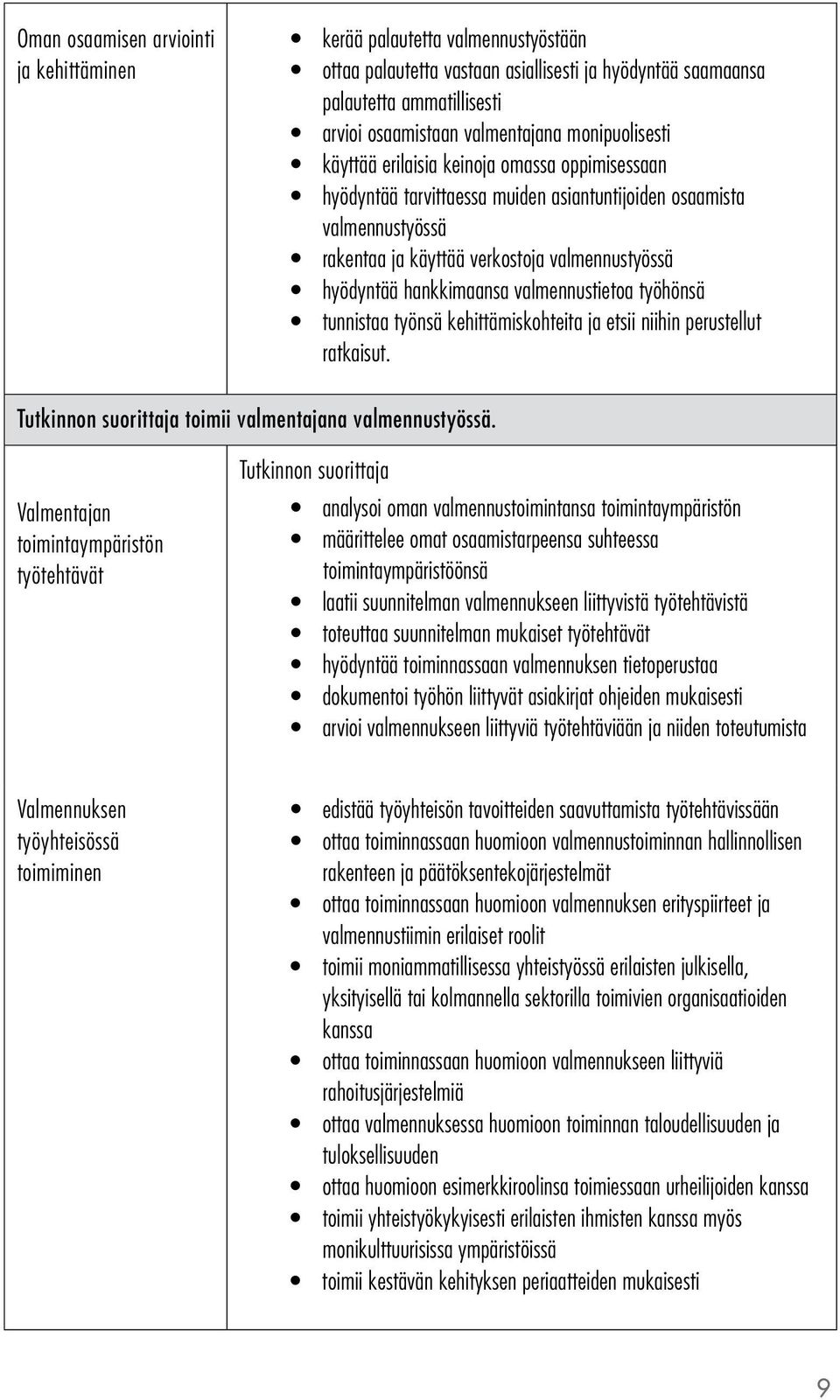 hankkimaansa valmennustietoa työhönsä tunnistaa työnsä kehittämiskohteita ja etsii niihin perustellut ratkaisut. toimii valmentajana valmennustyössä.