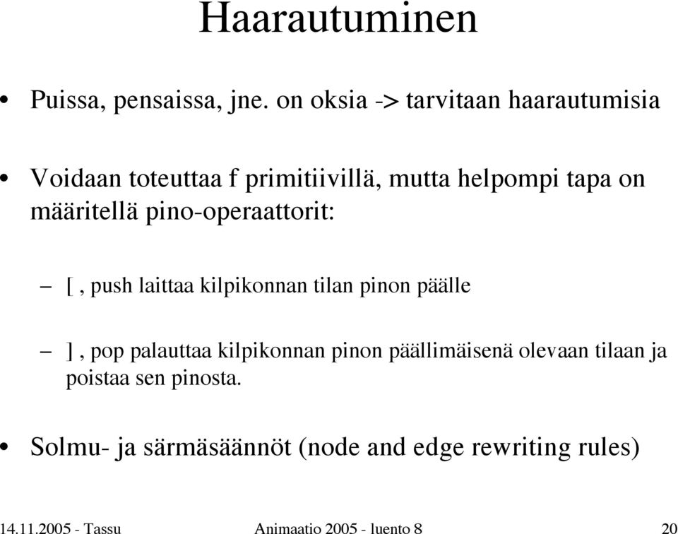 määritellä pino-operaattorit: [, push laittaa kilpikonnan tilan pinon päälle ], pop palauttaa