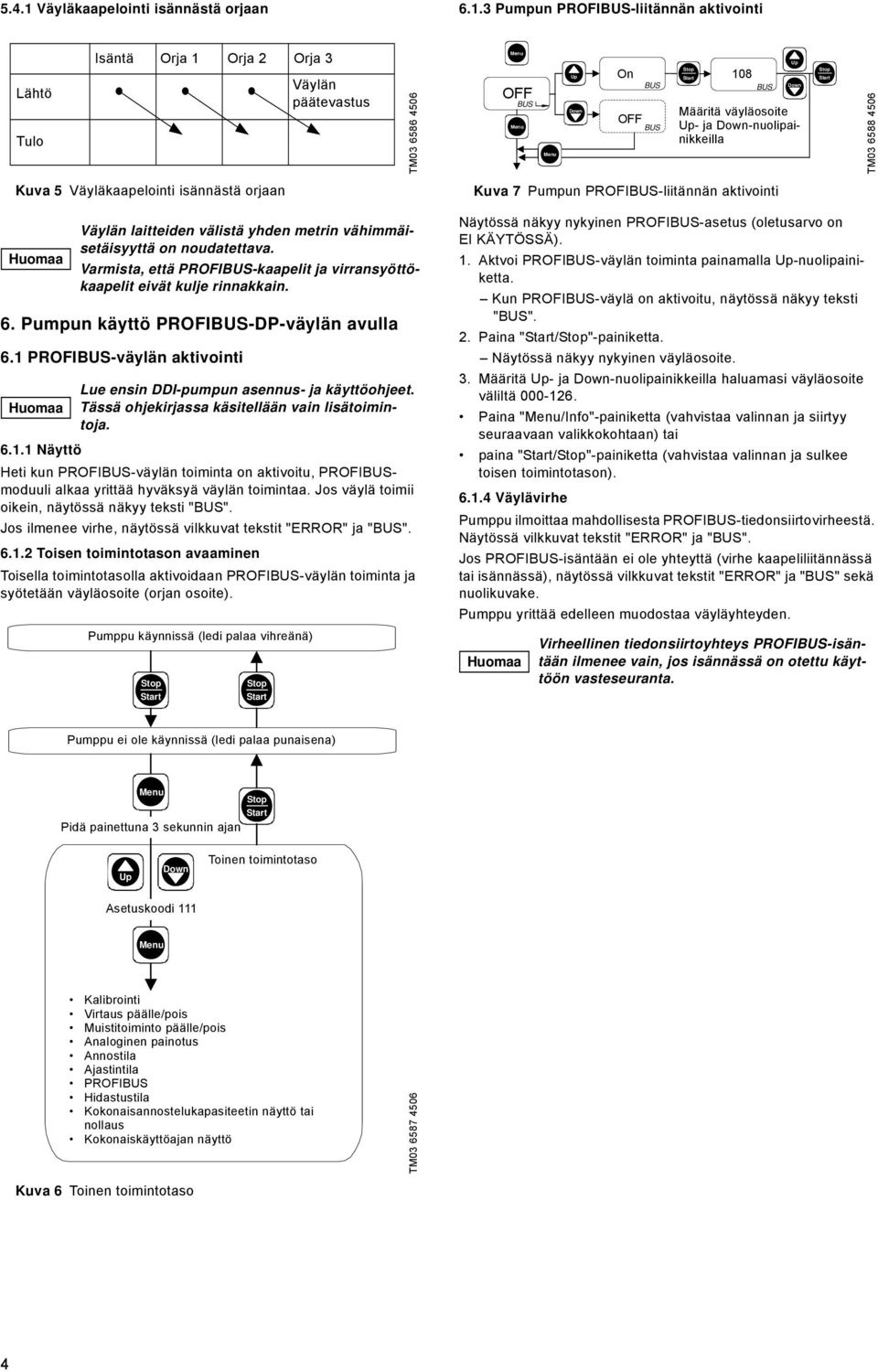 Down-nuolipainikkeilla Stop Start TM 88 Kuva Väyläkaapelointi isännästä orjaan Väylän laitteiden välistä yhden metrin vähimmäisetäisyyttä on noudatettava.