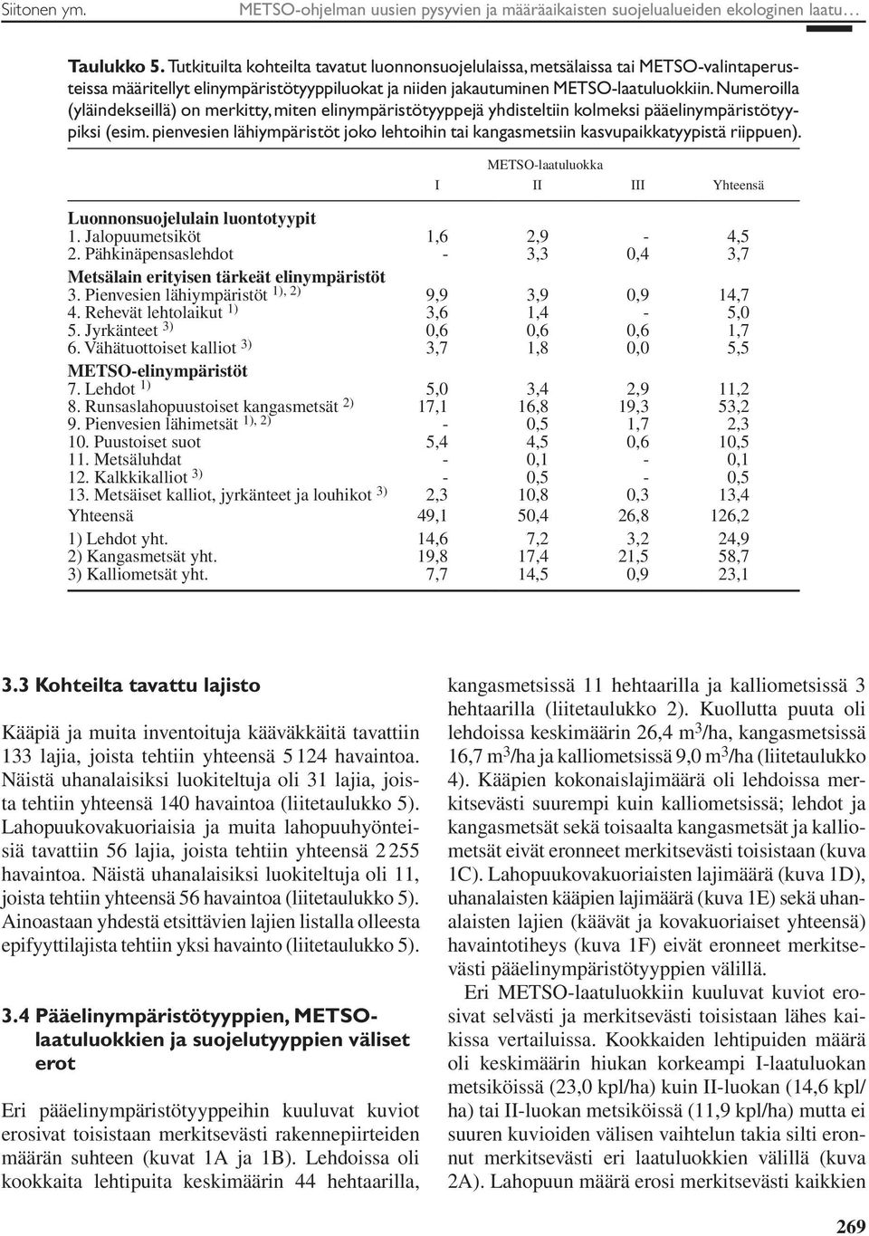 Numeroilla (yläindekseillä) on merkitty, miten elinympäristötyyppejä yhdisteltiin kolmeksi pääelinympäristötyypiksi (esim.