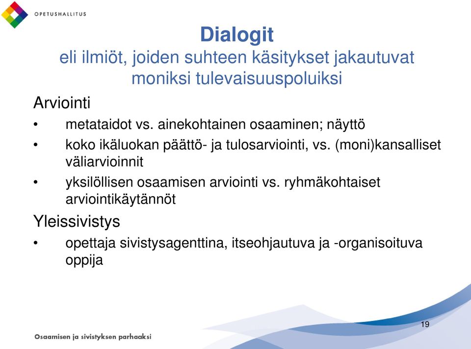 ainekohtainen osaaminen; näyttö koko ikäluokan päättö- ja tulosarviointi, vs.