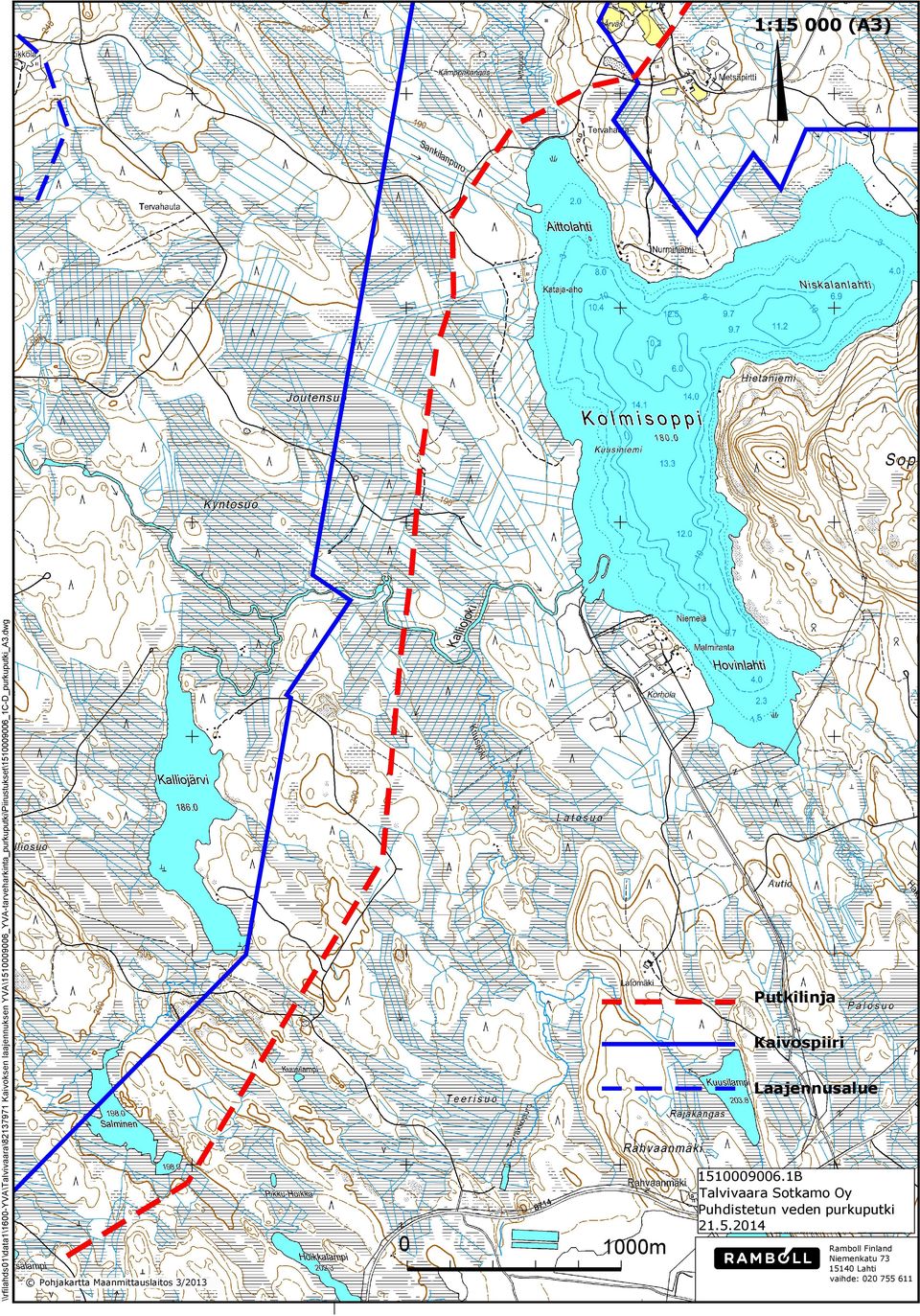 dwg c Pohjakartta Maanmittauslaitos 3/2013 0 1000m Putkilinja Kaivospiiri Laajennusalue 1510009006.