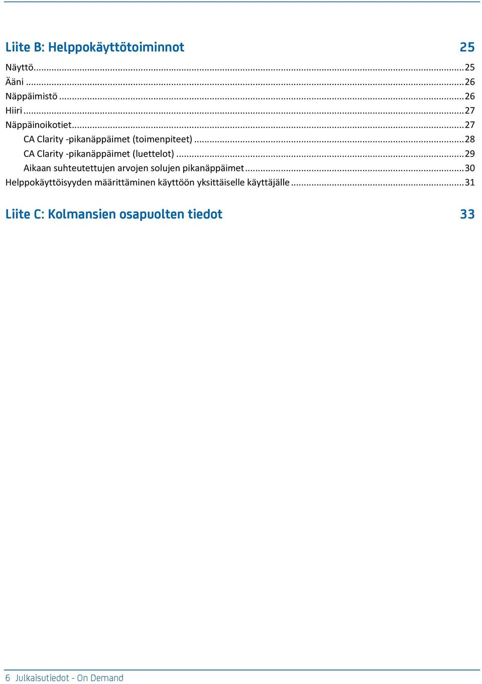 .. 28 CA Clarity -pikanäppäimet (luettelot)... 29 Aikaan suhteutettujen arvojen solujen pikanäppäimet.