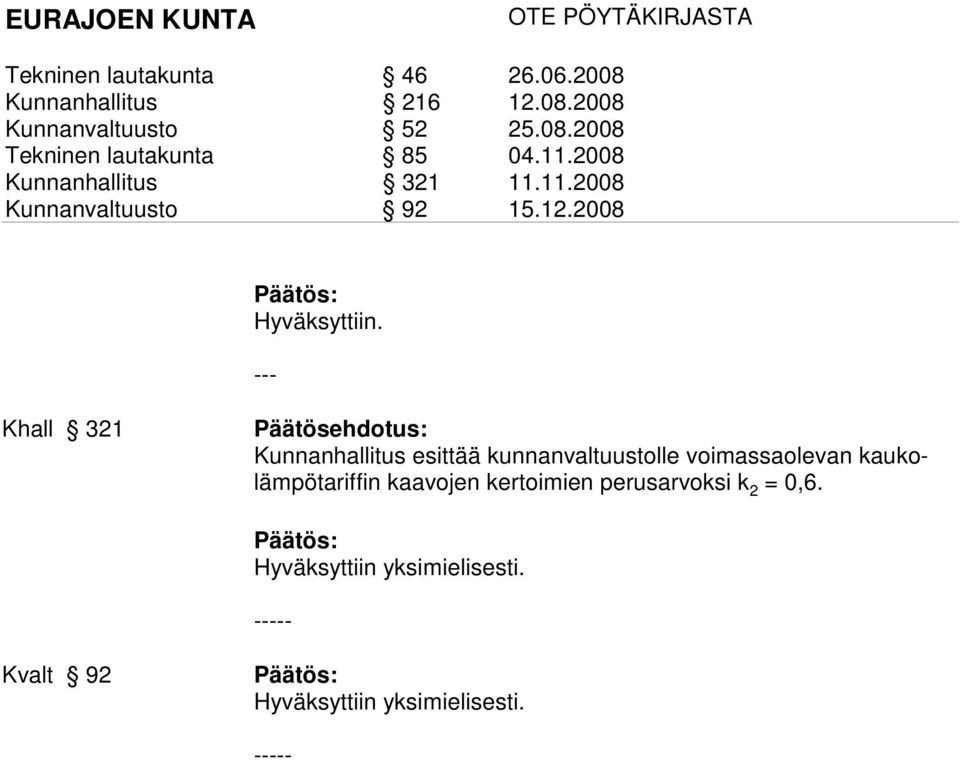 kunnanvaltuustolle voimassaole van kau