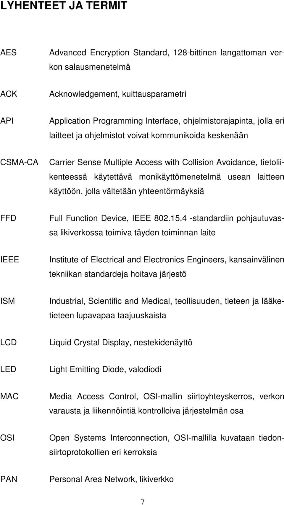 käyttöön, jolla vältetään yhteentörmäyksiä FFD Full Function Device, IEEE 8.5.