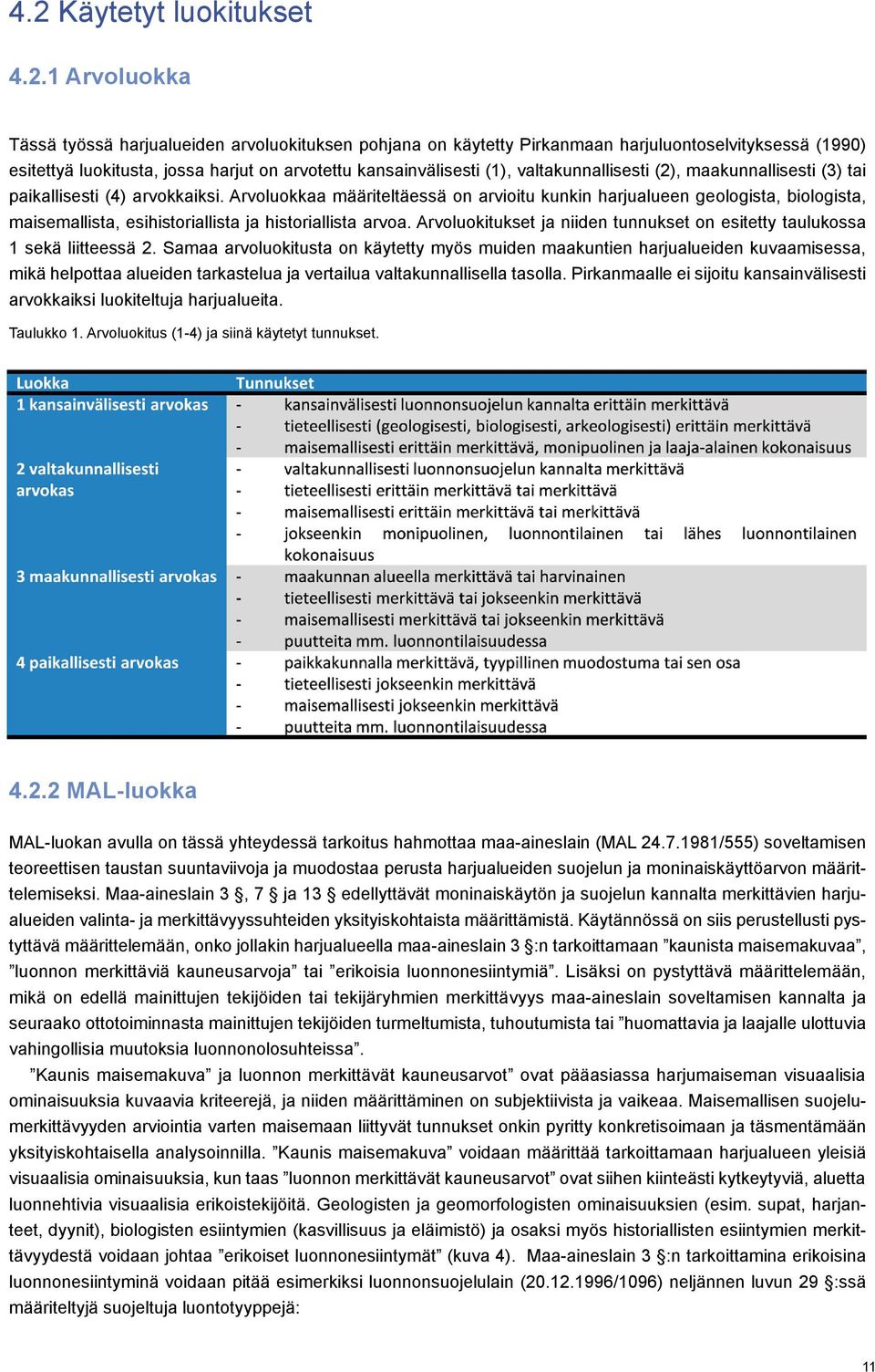 Arvoluokkaa määriteltäessä on arvioitu kunkin harjualueen geologista, biologista, maisemallista, esihistoriallista ja historiallista arvoa.