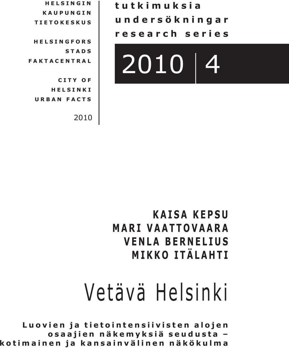 MARI VAATTOVAARA VENLA BERNELIUS MIKKO ITÄLAHTI Vetävä Helsinki Luovien ja
