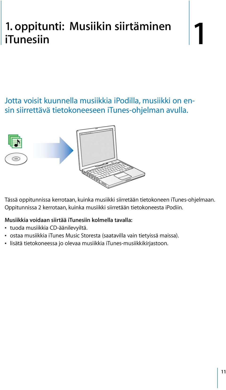 Oppitunnissa 2 kerrotaan, kuinka musiikki siirretään tietokoneesta ipodiin.