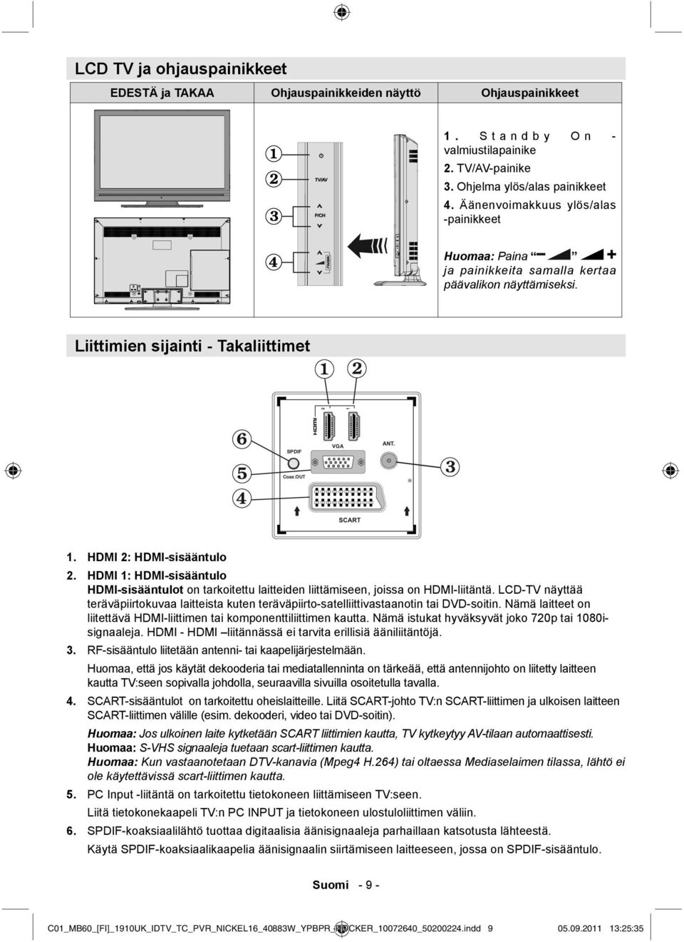 HDMI 2: HDMI-sisääntulo HDMI 1: HDMI-sisääntulo HDMI-sisääntulot on tarkoitettu laitteiden liittämiseen, joissa on HDMI-liitäntä.