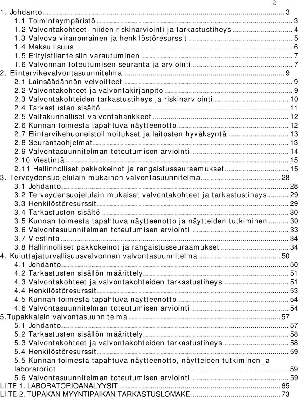 .. 9 2.3 Valvontakohteiden tarkastustiheys ja riskinarviointi... 10 2.4 Tarkastusten sisältö... 11 2.5 Valtakunnalliset valvontahankkeet... 12 2.